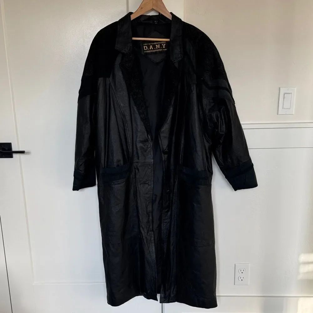DirectactionD.A.N.Y Vintage Black Leather Women's Trench Grunge Long Coat Size L